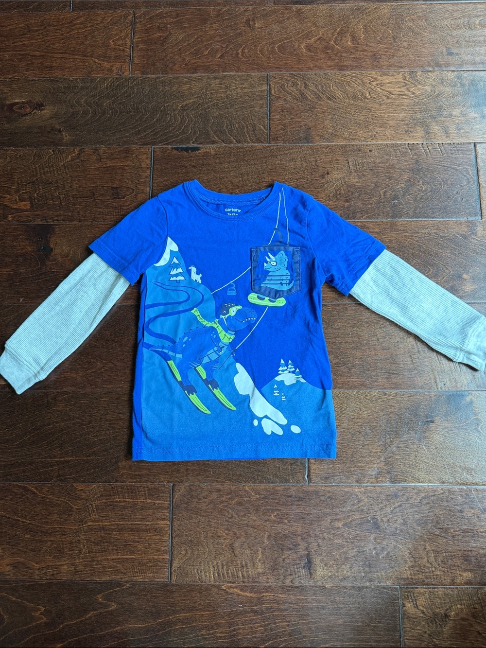 Carter's Blue Layered-Look Ski Graphic Long Sleeve Tee with Gray Sleeves